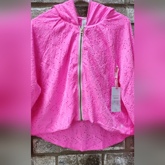 Hurley "LoveShackFancy" Pink Paisley Eyelet Zip Hoodie with Daisy Flowers - Picture 7 of 14